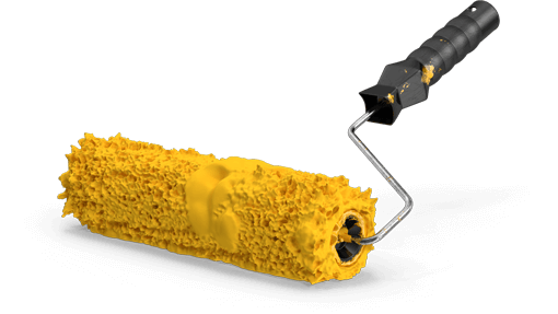 Farbroller mit blauer Farbe, bereit für den Anstrich
